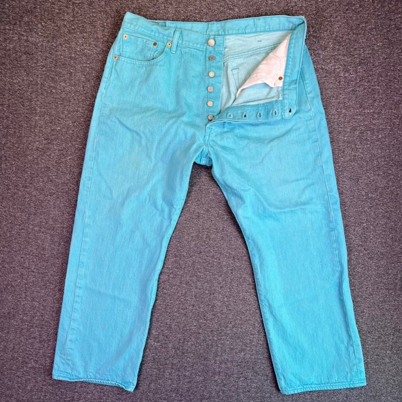 Levi's Other - Levis 501 Jean Men 40x30 Turquoise Cyan Original Retro Straight Button Fly Denim